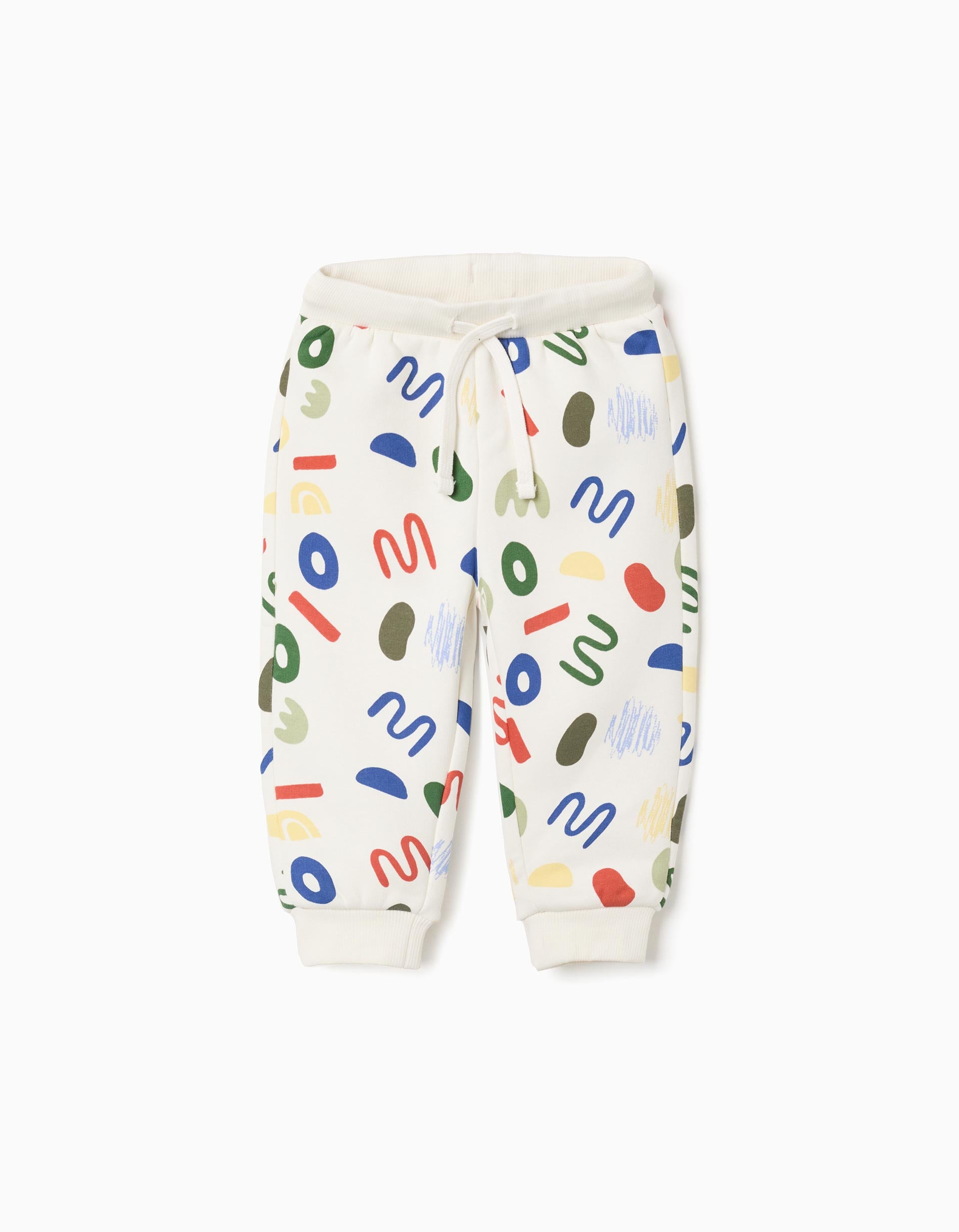 Brushed joggers with a colourful motif for baby boys, multicolour