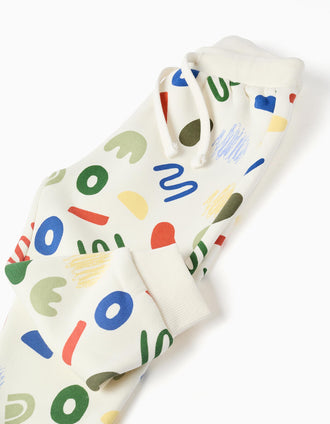 Brushed joggers with a colourful motif for baby boys, multicolour