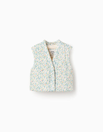 Chaleco de algodón con motivo floral y forro en sherpa para niña, beige