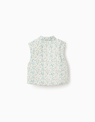 Chaleco de algodón con motivo floral y forro en sherpa para niña, beige