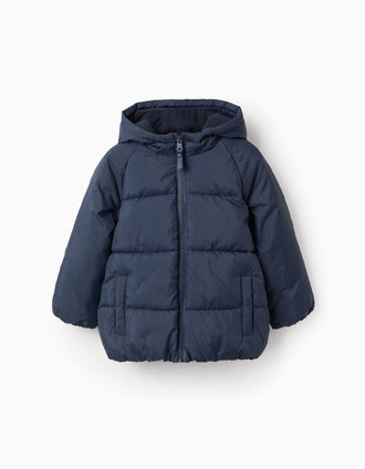 Chaqueta Acolchada con Capucha y Forro Polar para Niño, Azul Oscuro