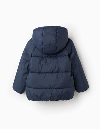 Chaqueta Acolchada con Capucha y Forro Polar para Niño, Azul Oscuro