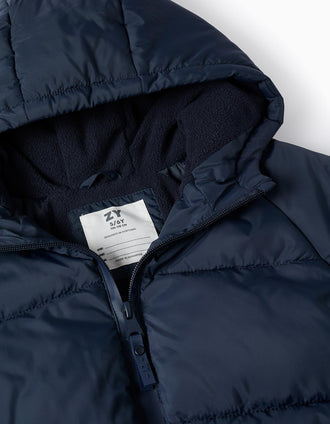 Chaqueta Acolchada con Capucha y Forro Polar para Niño, Azul Oscuro