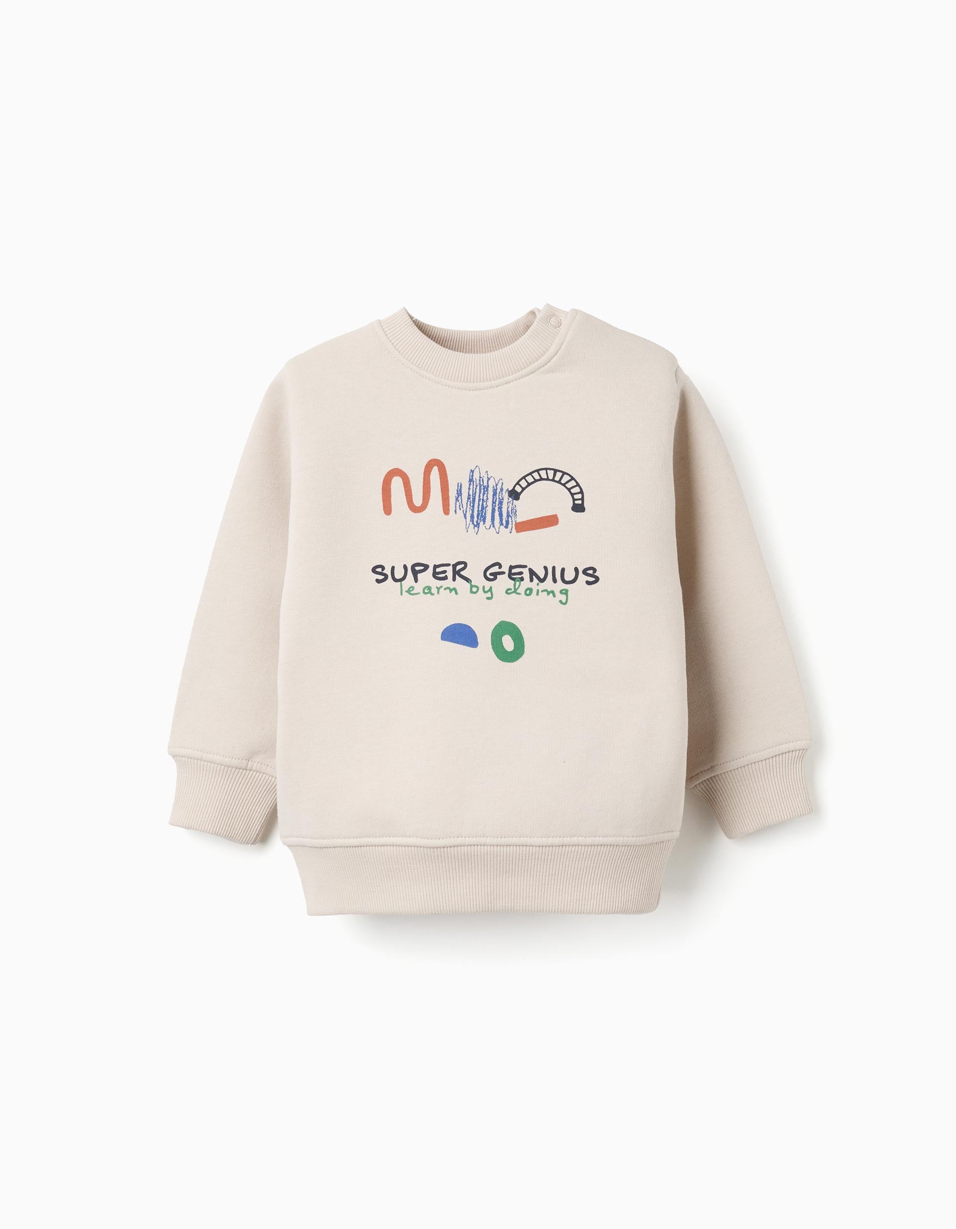 Sweat cardada com estampado 'Super Genius' para bebé menino, bege