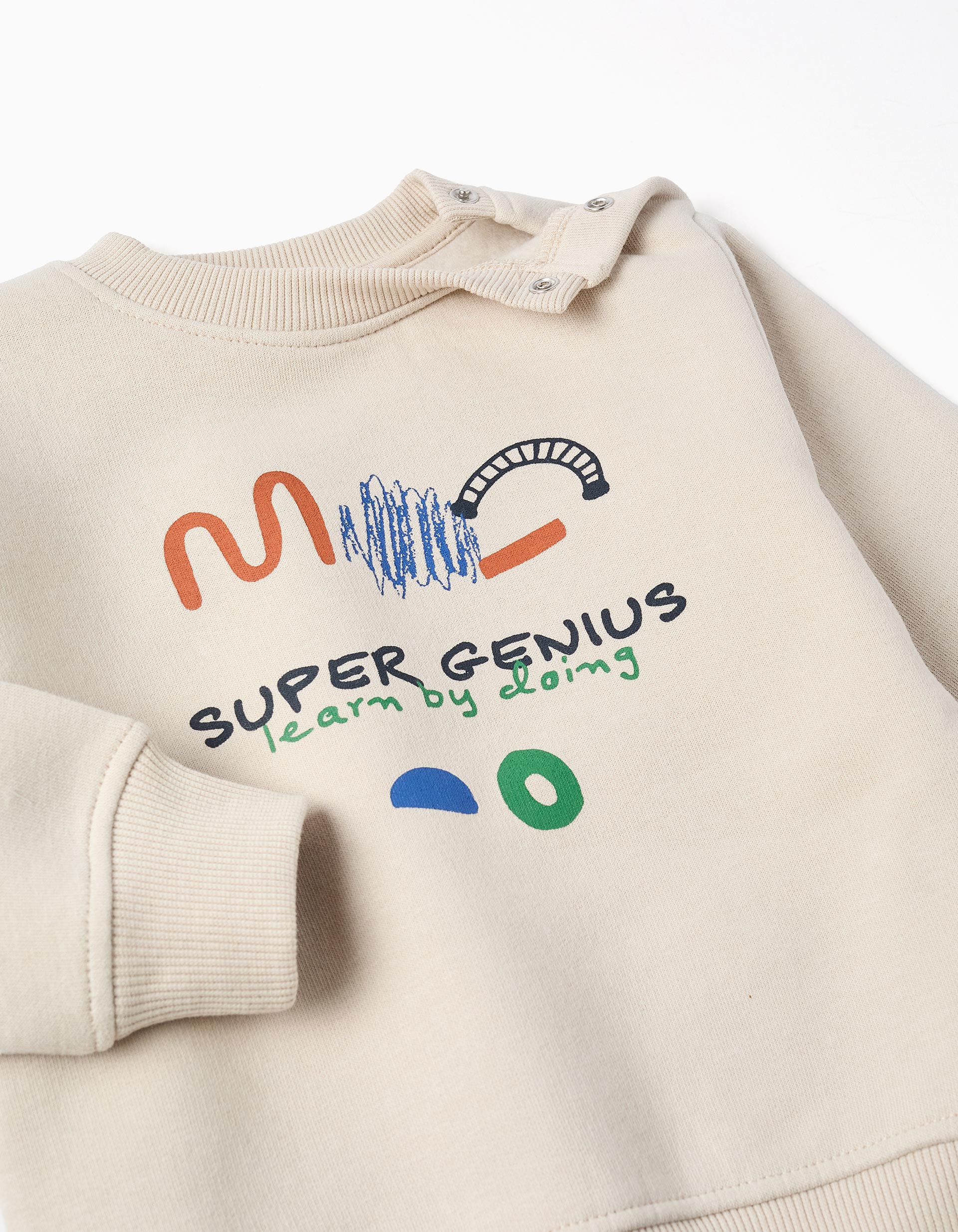 Sweat cardada com estampado 'Super Genius' para bebé menino, bege