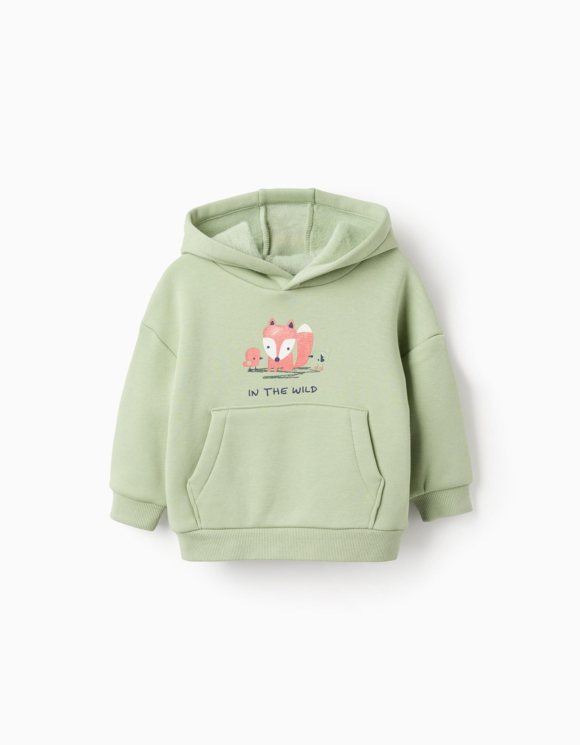 Sweat cardada com capuz 'raposa' para bebé menino, verde-claro