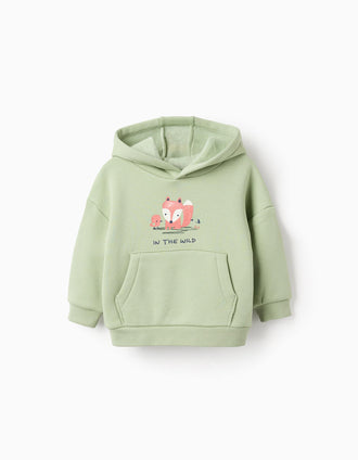 Sweat cardada com capuz 'raposa' para bebé menino, verde-claro