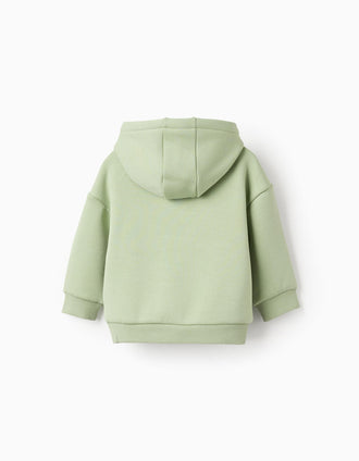 Sweat cardada com capuz 'raposa' para bebé menino, verde-claro