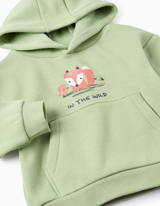 Sweat cardada com capuz 'raposa' para bebé menino, verde-claro