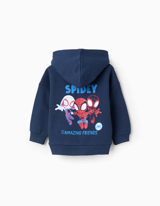 Sweat Cardada com Capuz para Bebé Menino 'Spidey', Azul Escuro