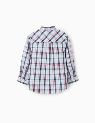 Camisa de Algodão com Xadrez para Menino, Azul/Vermelho/Preto/Verde