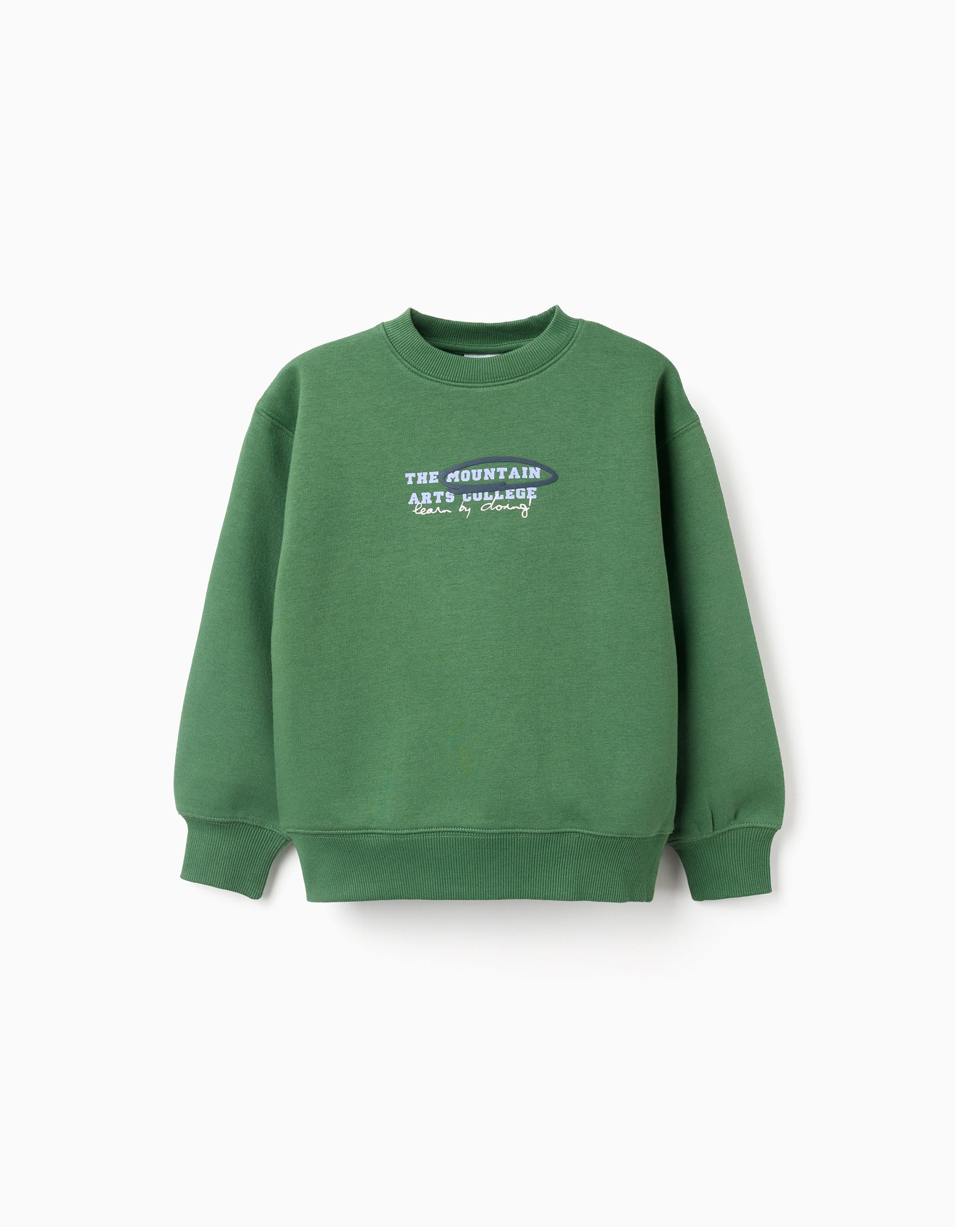 Sweat cardada com estampado 'Arts College' para menino, verde
