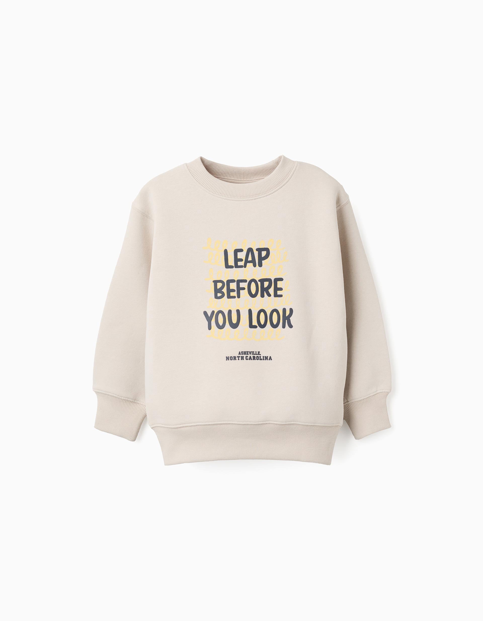 Sweat cardada com estampado 'North Carolina' para menino, bege
