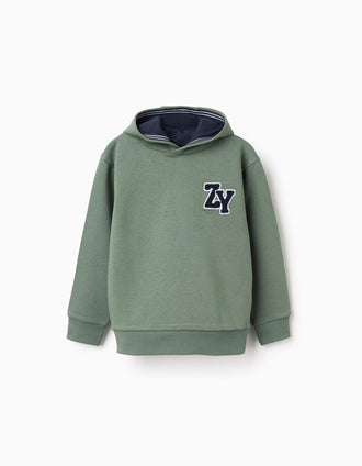 Sweat Cardada com Capuz para Menino 'ZY', Verde/Azul-Escuro