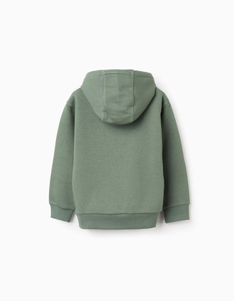 Sweat Cardada com Capuz para Menino 'ZY', Verde/Azul-Escuro