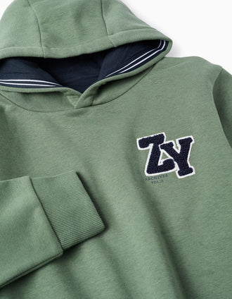 Sweat Cardada com Capuz para Menino 'ZY', Verde/Azul-Escuro