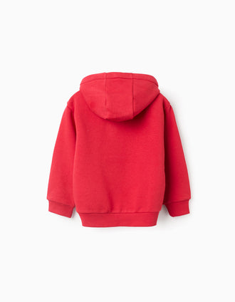 Sweat Cardada com Capuz para Menino 'ZY', Vermelho/Cinza