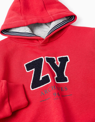 Sweat Cardada com Capuz para Menino 'ZY', Vermelho/Cinza