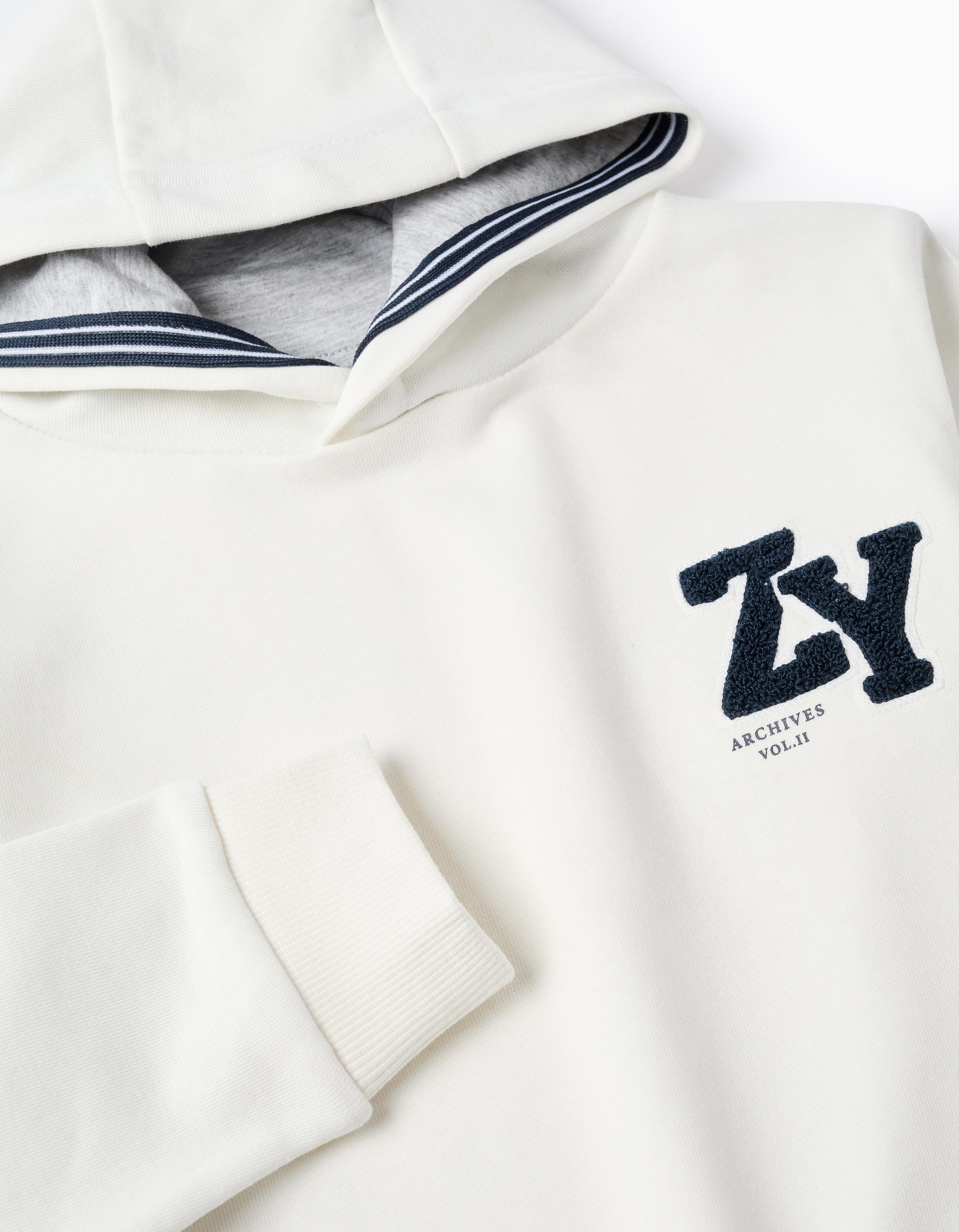 Hooded Sweatshirt with Bouclé for Boys 'ZY Archives', White