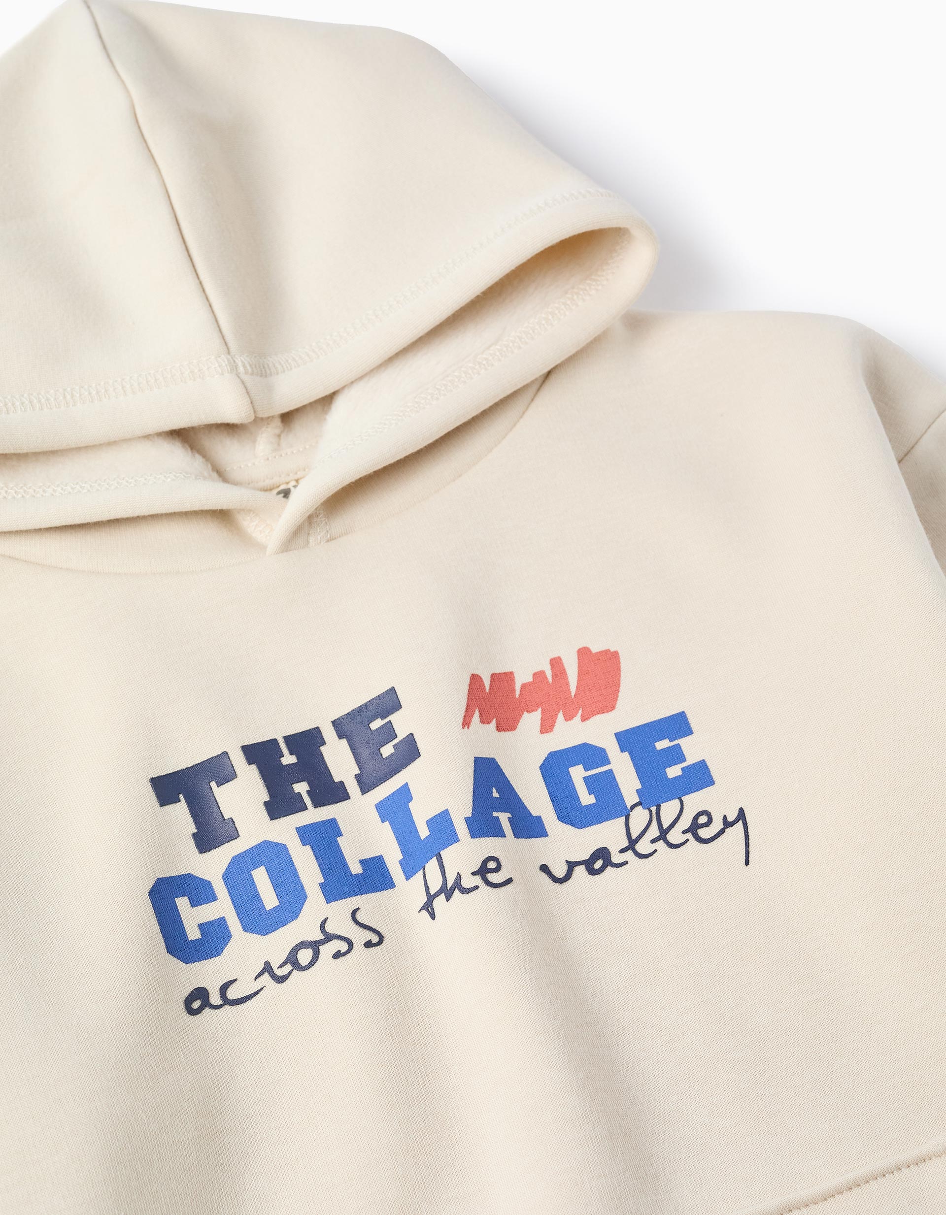 Sweat com forro polar térmico, capuz e estampado para menino, bege