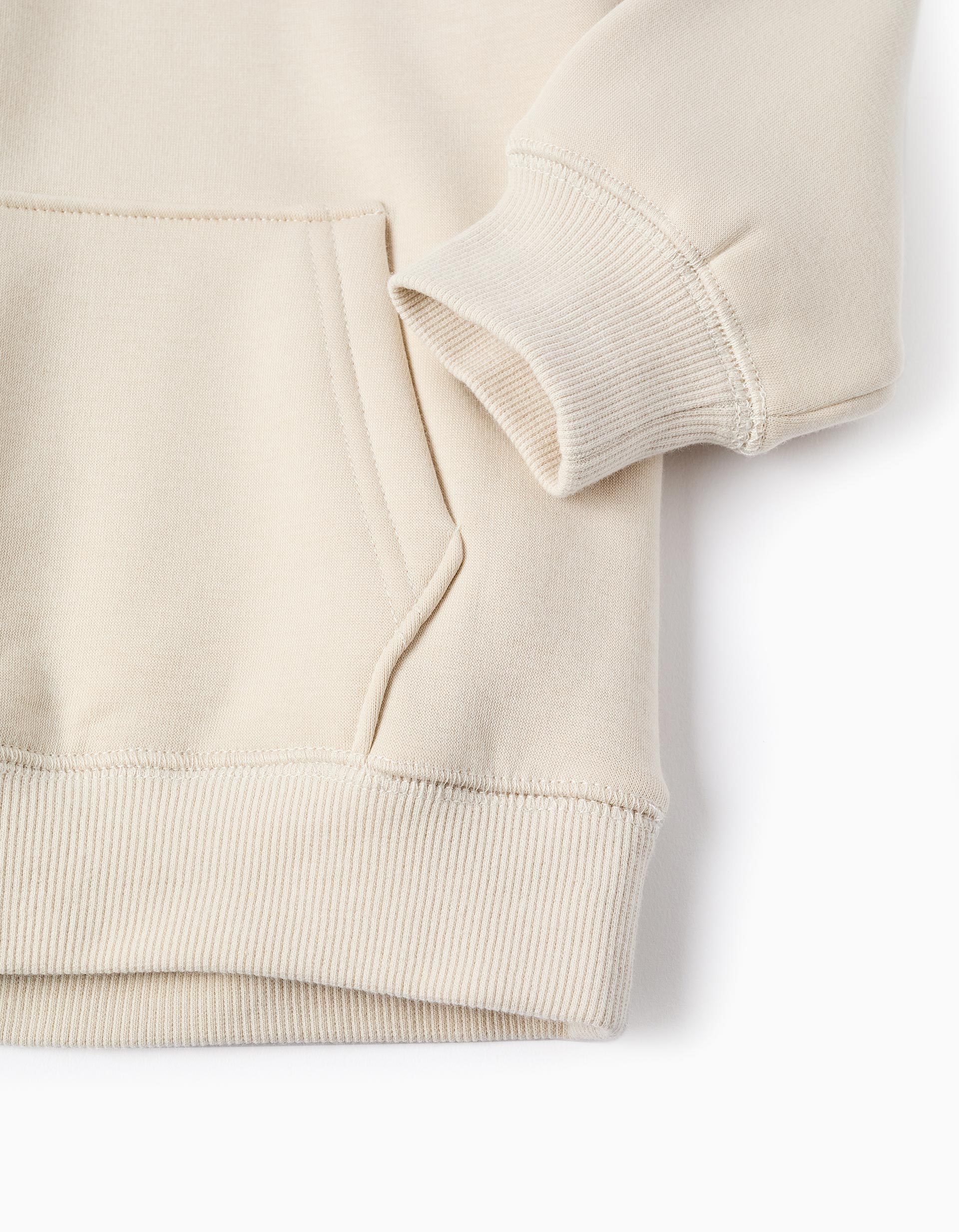 Sweat com forro polar térmico, capuz e estampado para menino, bege