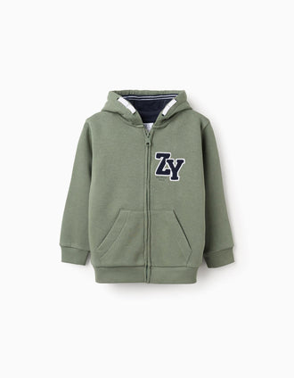 Casaco Cardado com Capuz para Menino 'ZY', Verde/Azul-Escuro