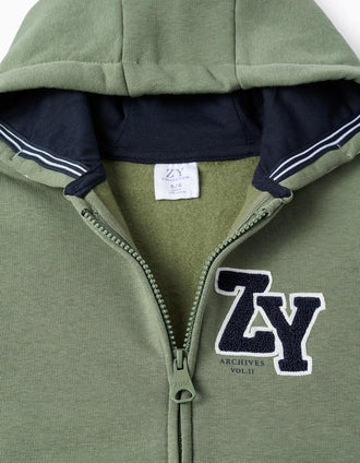 Casaco Cardado com Capuz para Menino 'ZY', Verde/Azul-Escuro