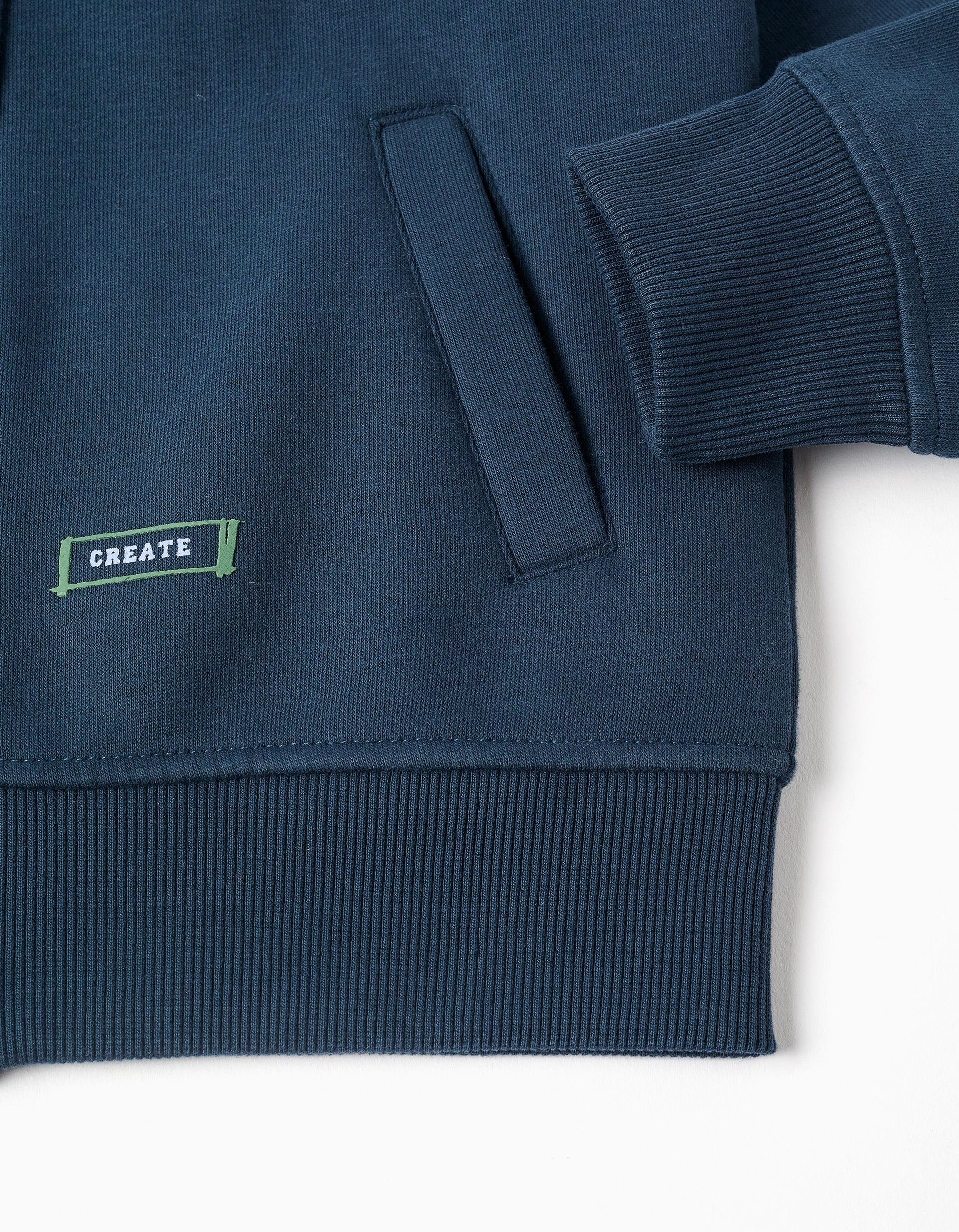 Casaco cardado com capuz com estampado 'Arts College' para menino, azul