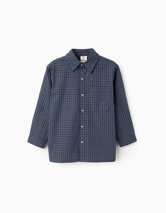 Camisa Vichy com Bolso para Menino, Azul Escuro