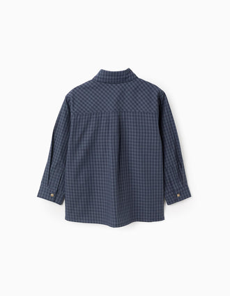 Camisa Vichy com Bolso para Menino, Azul Escuro