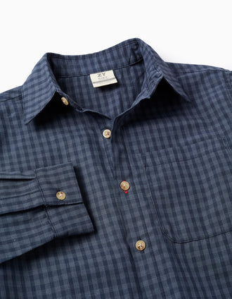 Camisa Vichy com Bolso para Menino, Azul Escuro