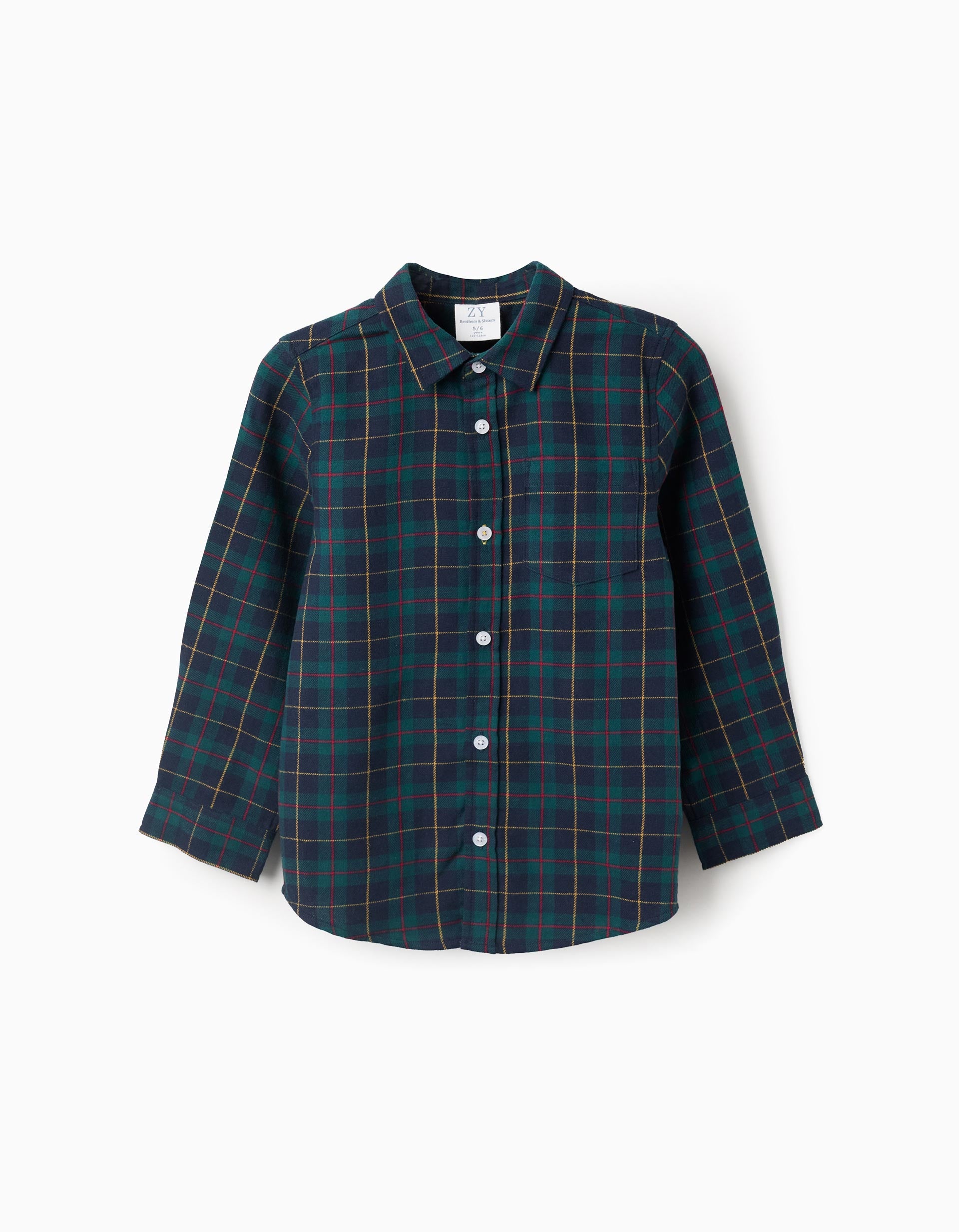 Flannel Shirt with Check for Boys 'B&S', Green/Blue