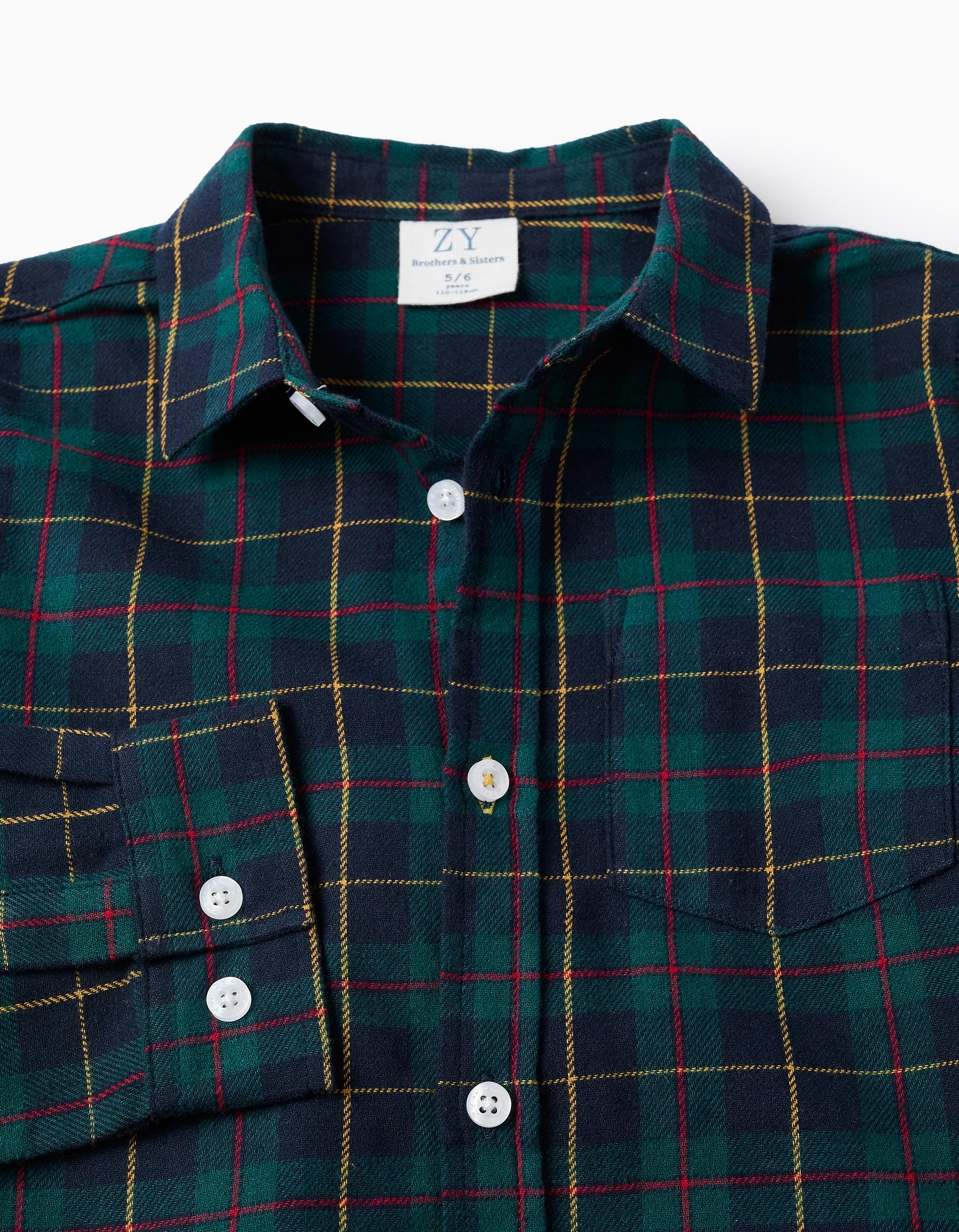 Flannel Shirt with Check for Boys 'B&S', Green/Blue