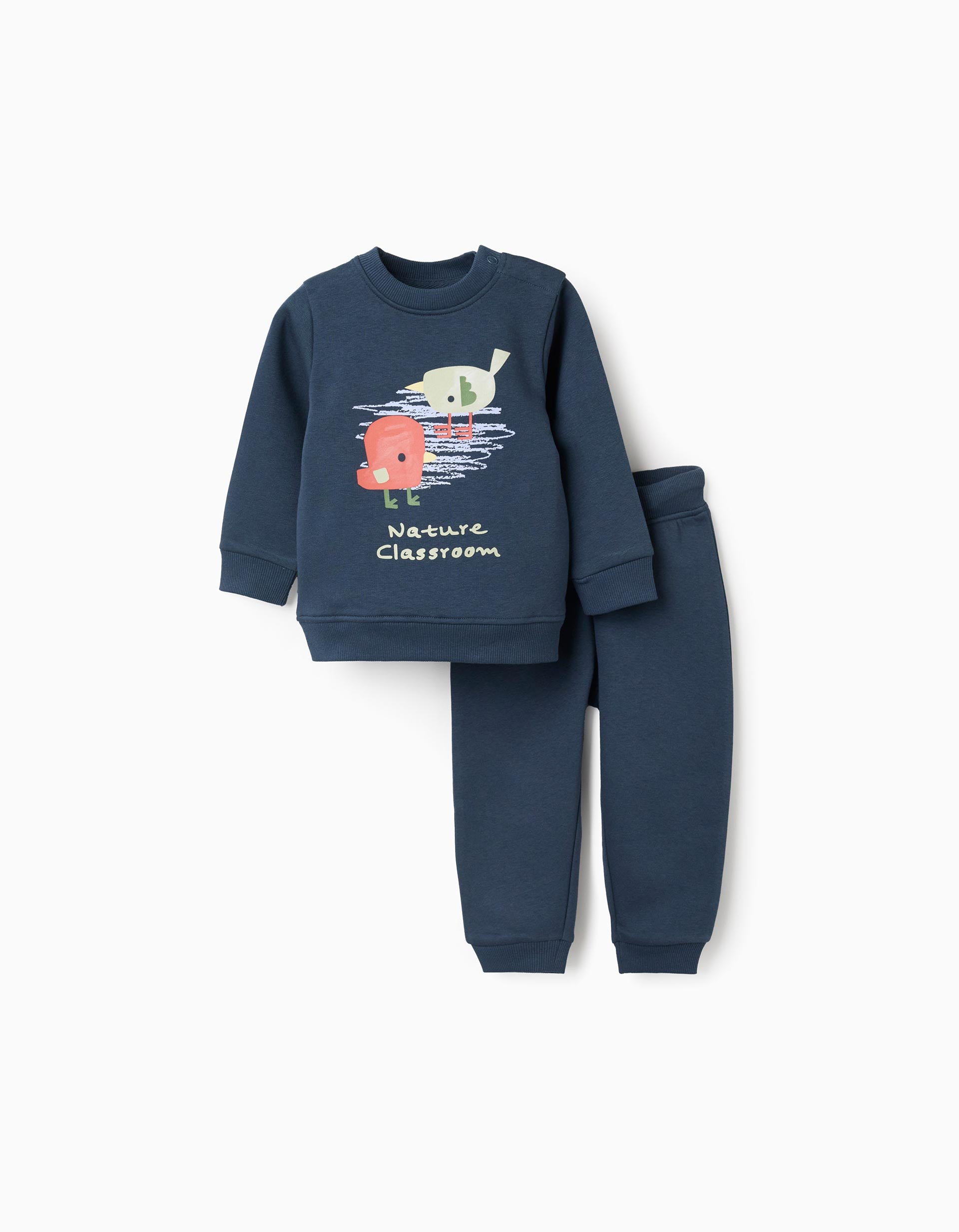 Brushed sweatshirt with print + joggers set for baby boys, dark blue