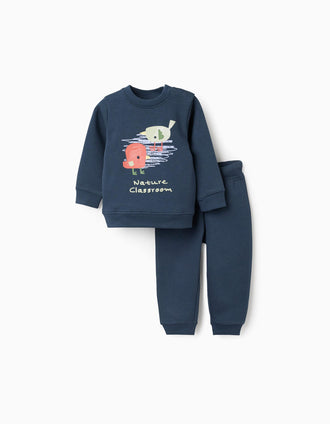 Conjunto cardado de sweat estampada + joggers para bebé menino, azul