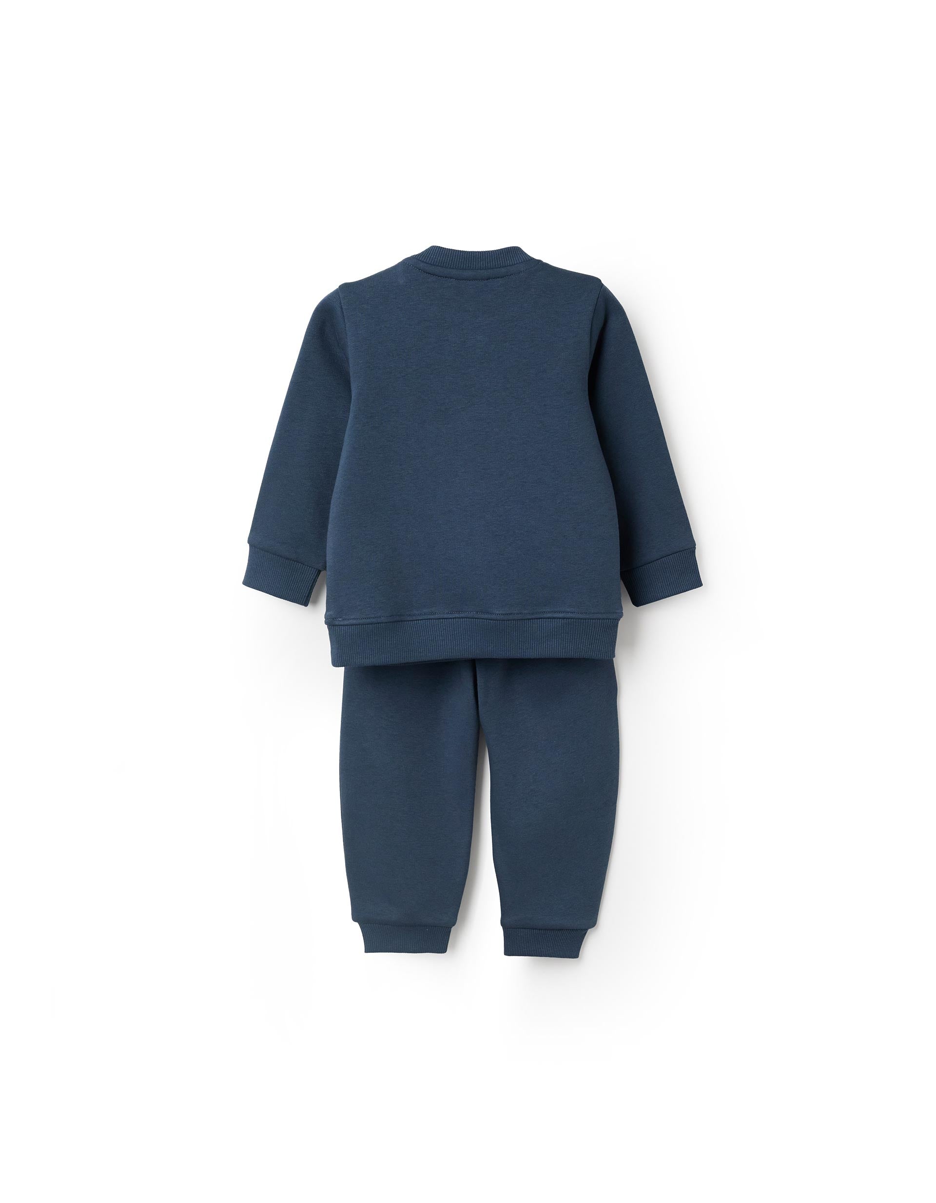 Brushed sweatshirt with print + joggers set for baby boys, dark blue