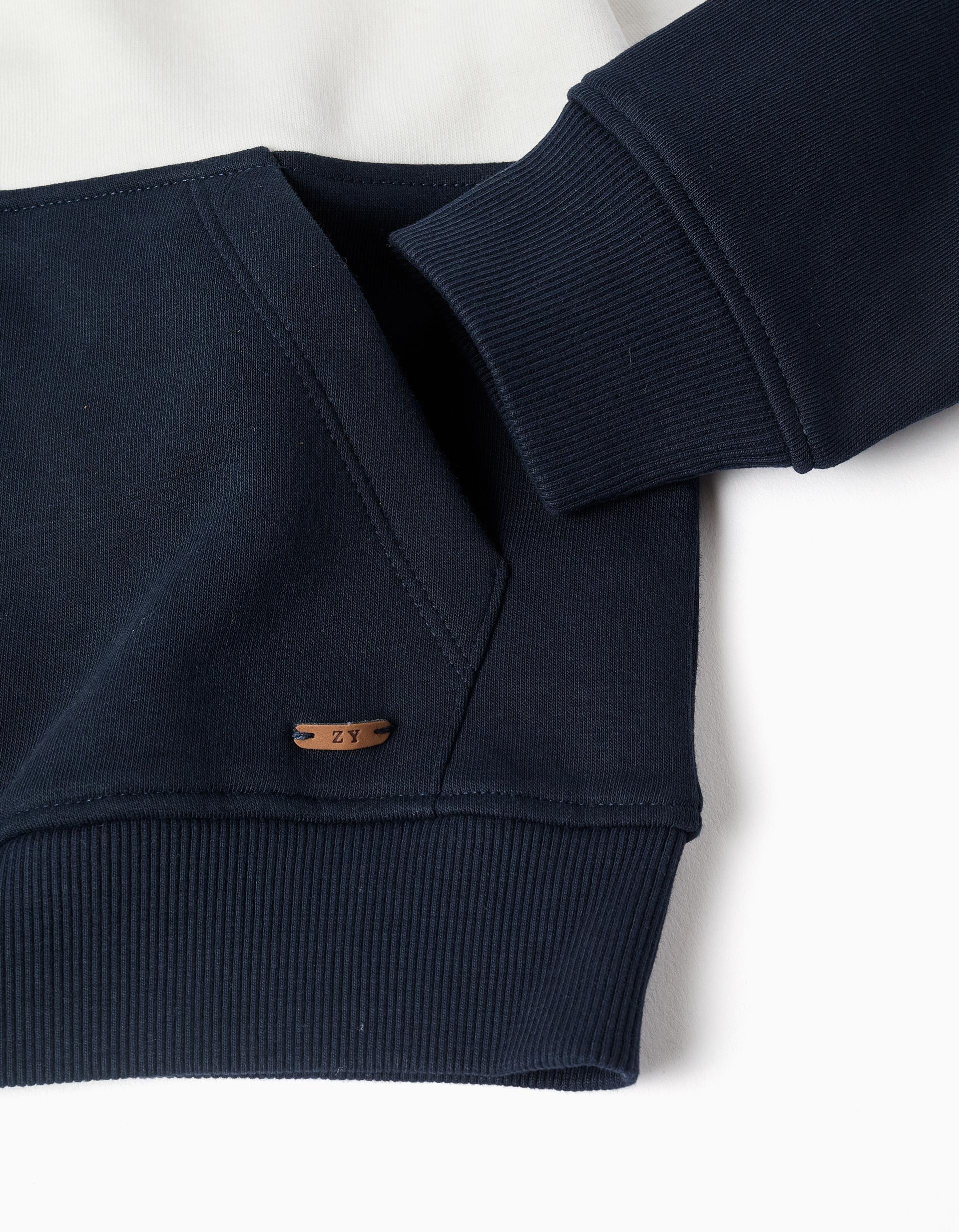 Brushed hooded jacket with colour block for boys, red/white/blue