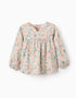 Twill Tunic with Colourful Floral Motif for Girls, Beige