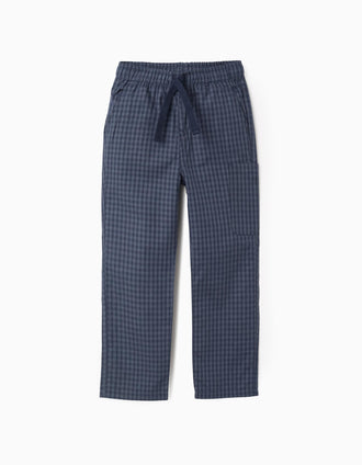 Pantalon Vichy avec Poche Cargo pour Garçon 'Straight Fit', Bleu Foncé