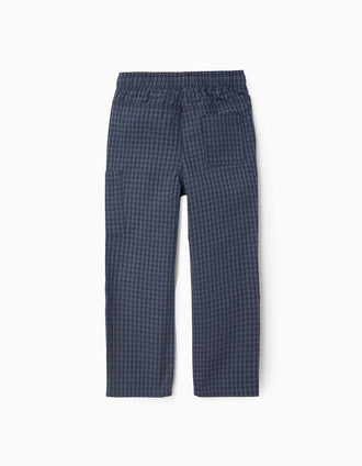 Pantalon Vichy avec Poche Cargo pour Garçon 'Straight Fit', Bleu Foncé