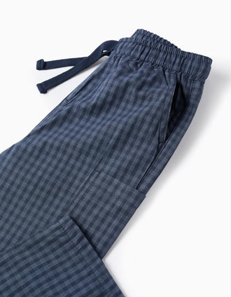 Pantalon Vichy avec Poche Cargo pour Garçon 'Straight Fit', Bleu Foncé
