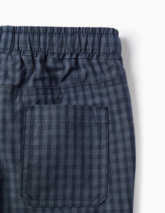 Pantalon Vichy avec Poche Cargo pour Garçon 'Straight Fit', Bleu Foncé