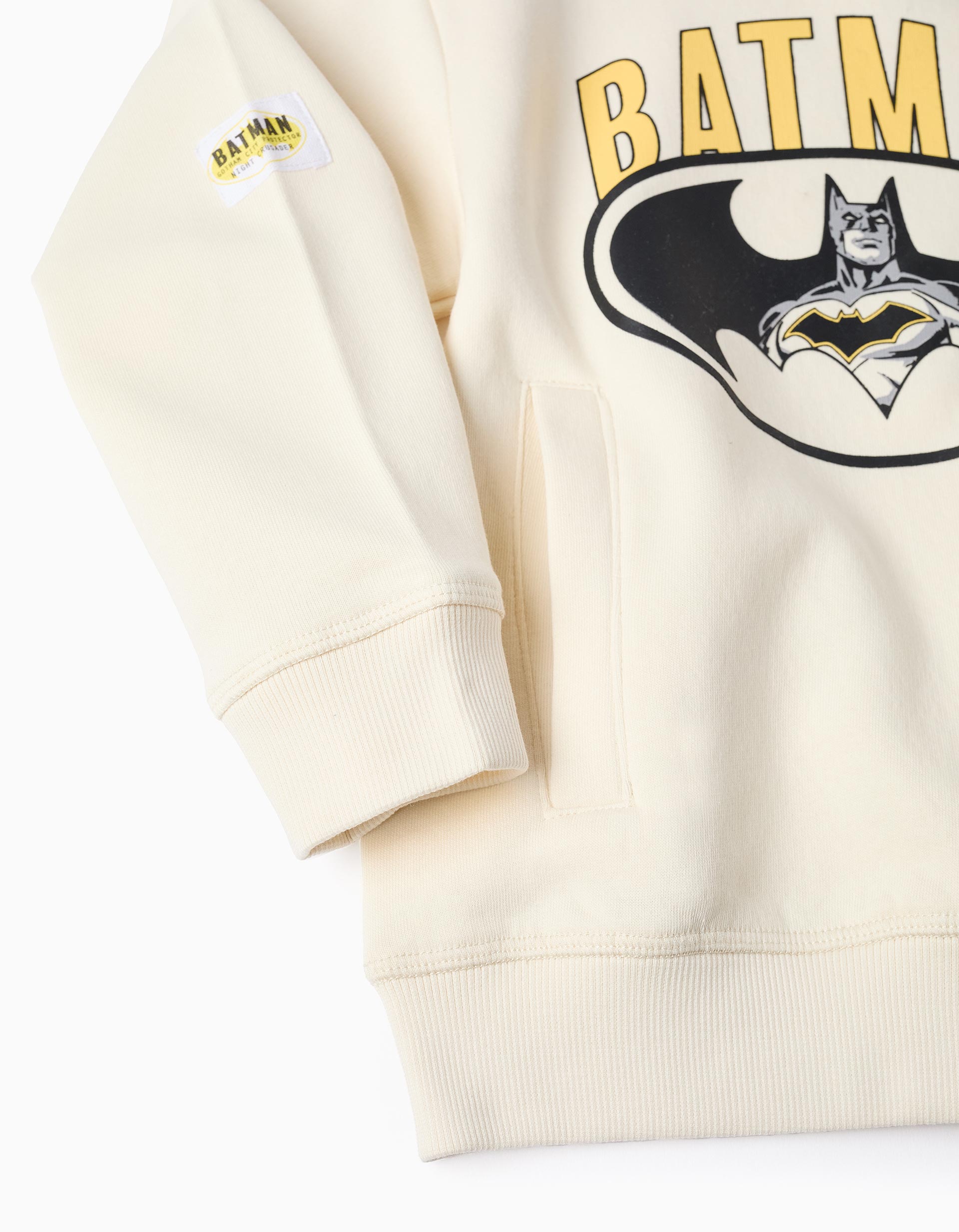Brushed sweatshirt with Batman print for boys, beige
