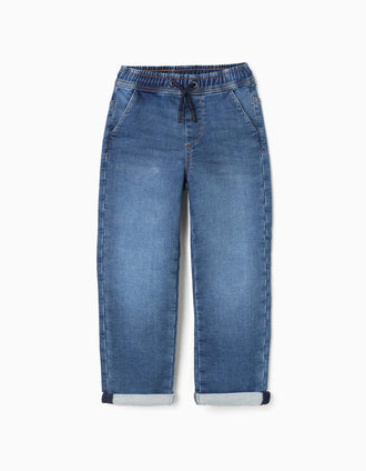 Calças de ganga joggers slim para menino, azul
