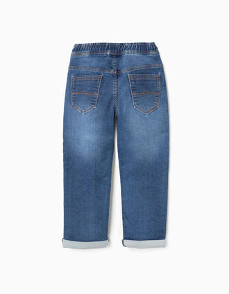 Calças de ganga joggers slim para menino, azul