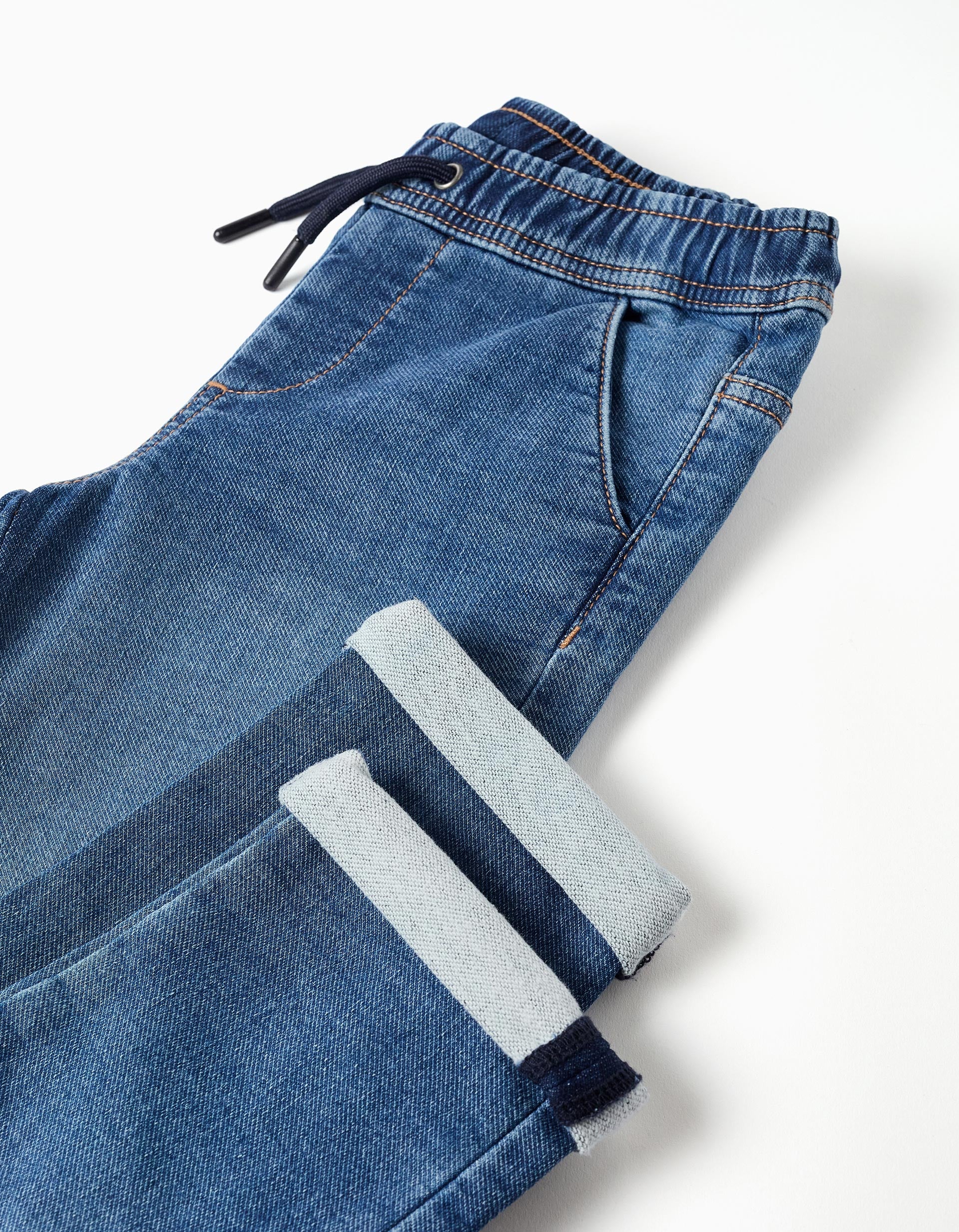 Calças de ganga joggers slim para menino, azul