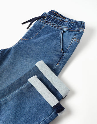 Calças de ganga joggers slim para menino, azul