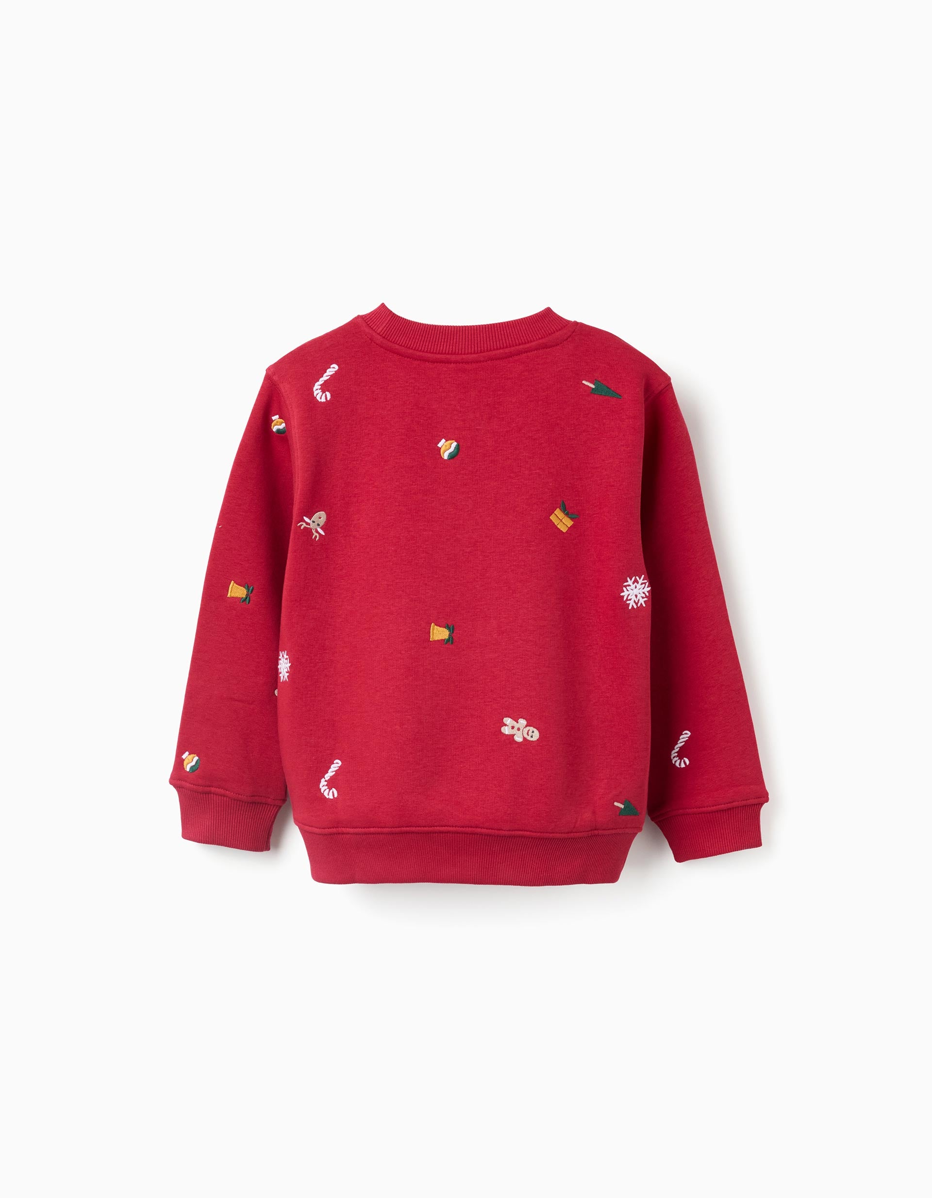 Brushed sweatshirt with Christmas embroidery for boys, red