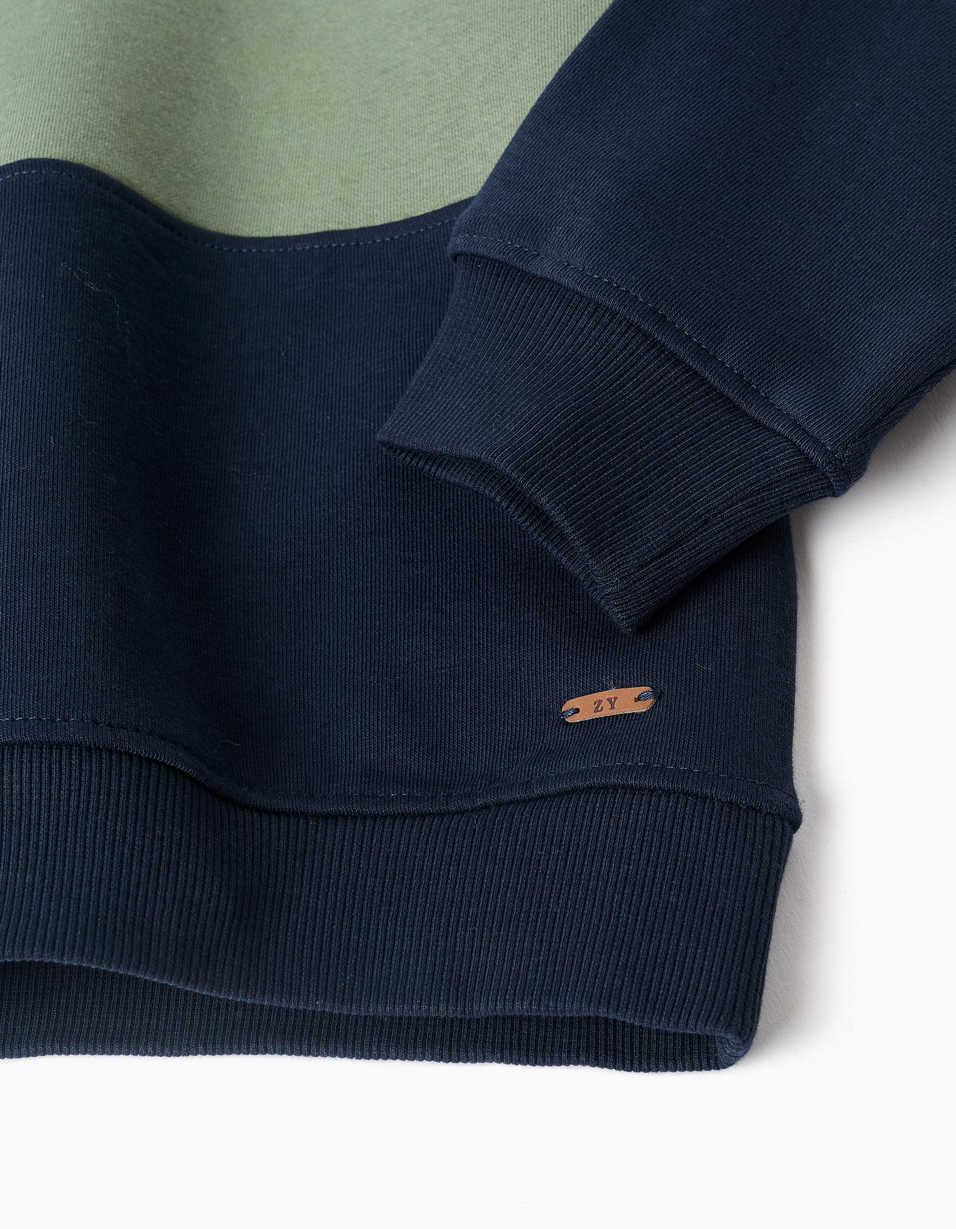 Sweat cardada com colour block para menino, branco/verde/azul