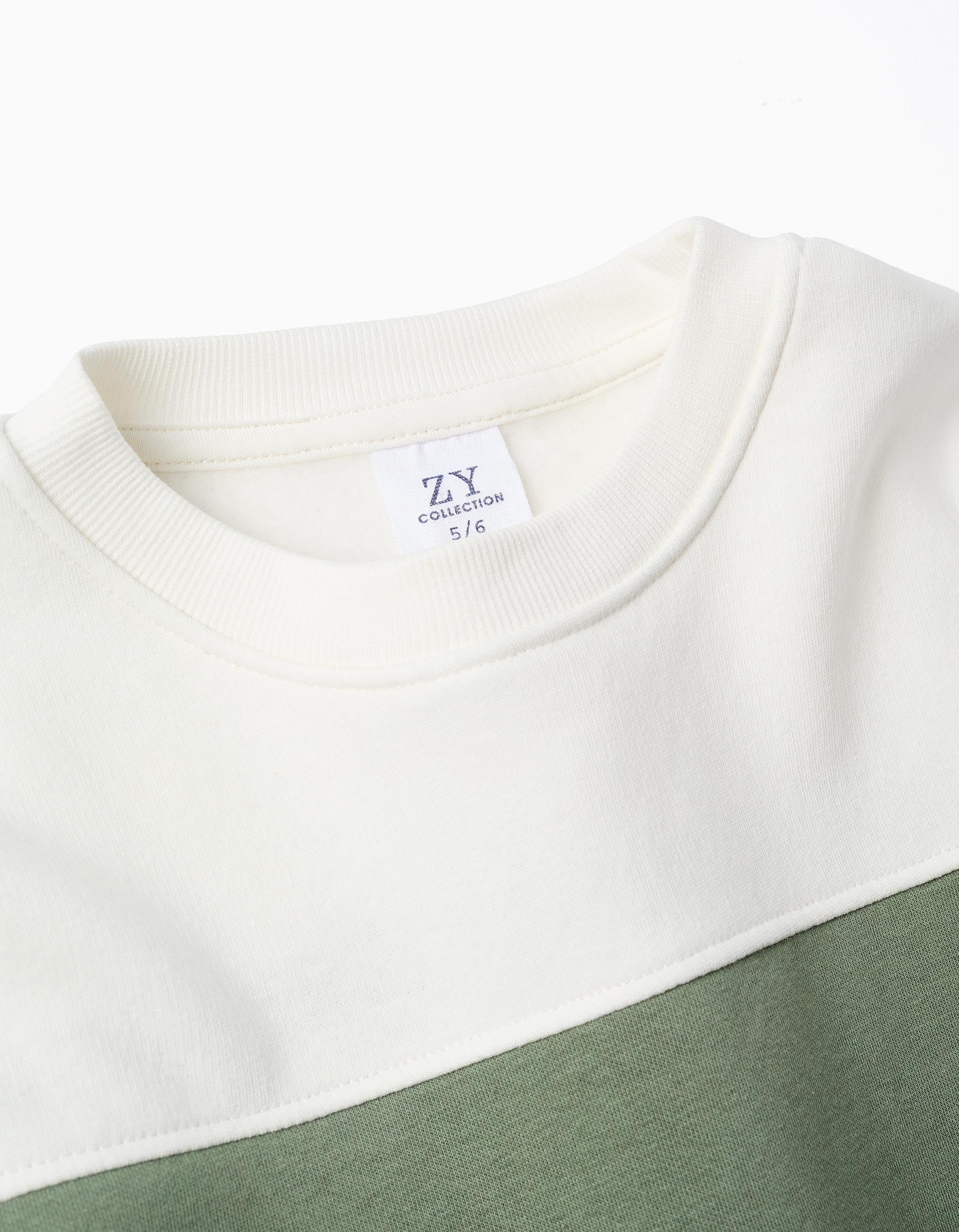 Sweat cardada com colour block para menino, branco/verde/azul